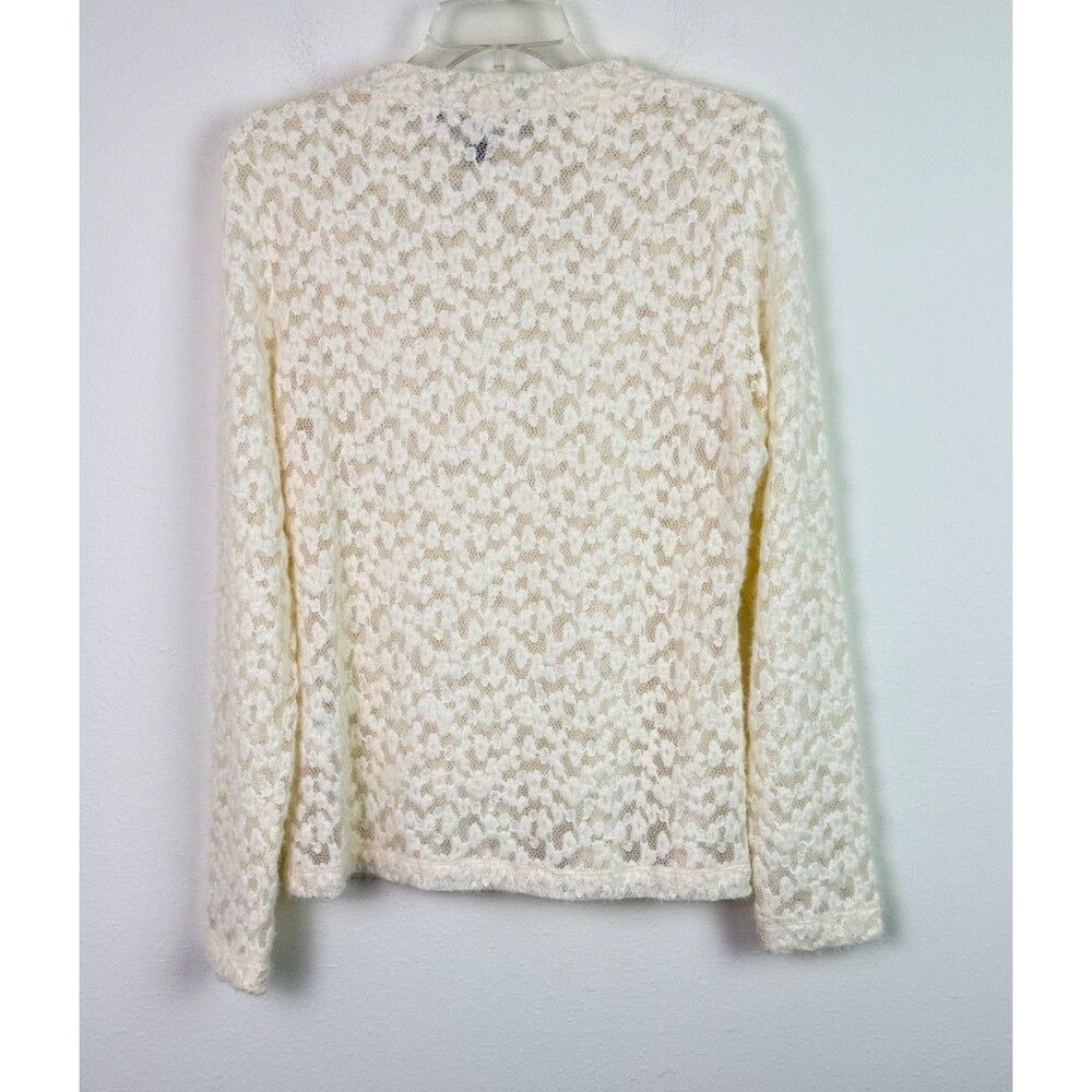 White House Black Market Textured Lace Mockneck Top Large Ivory Sheer Romantic - Picture 6 of 10